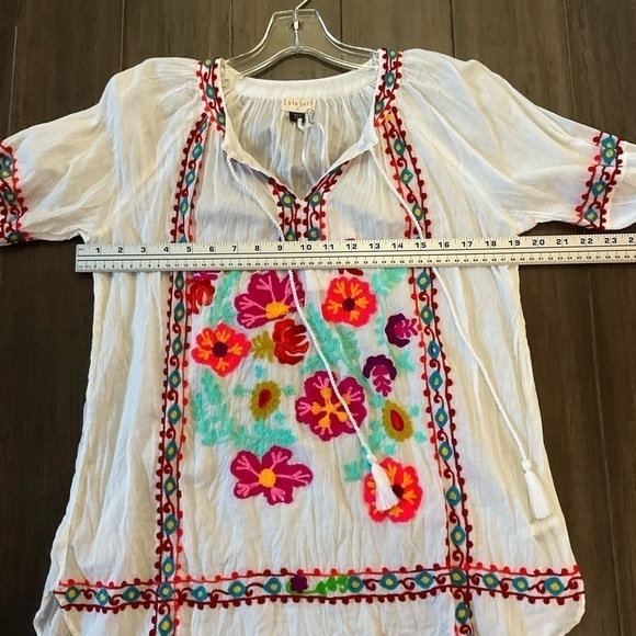 Lula Soul White Multicolored Embroidered Long Sleeve Tunic Top Size Small - Picture 6 of 6
